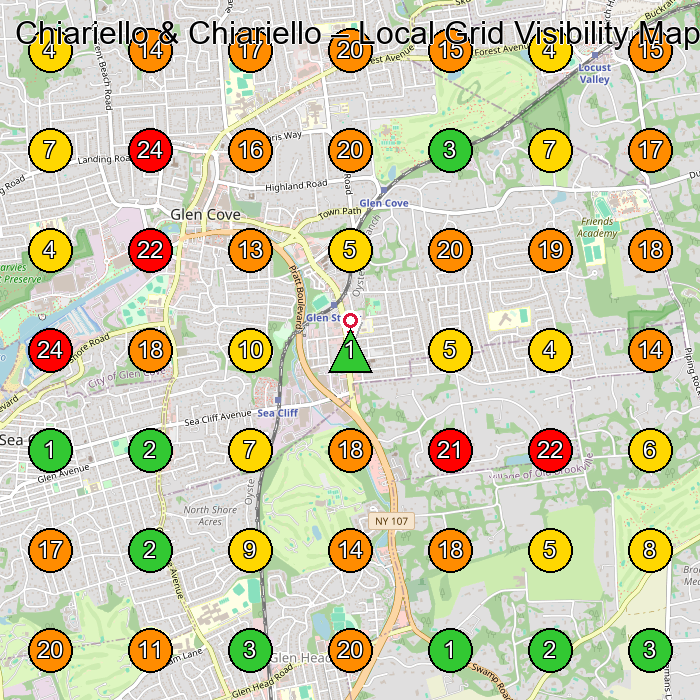 Chiariello & Chiariello General Practice Attorney GeoGrid ranking map for Glen Cove NY